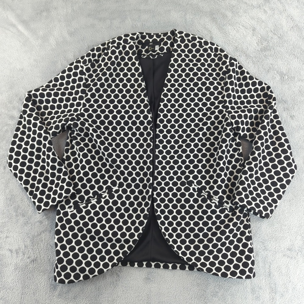 H&M Blazer Womens Small Black White Polka Dot Pattern Open‎ Front Jacket Dressy